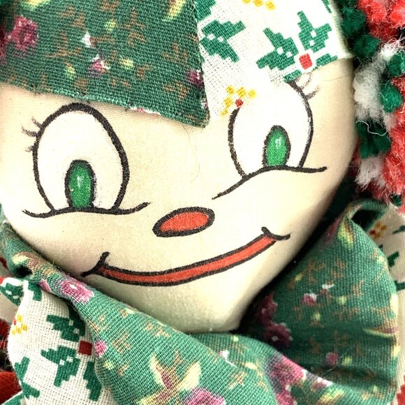 Yoyo Clown Doll Christmas Rag Quilt Fabric Circles Bells 12" Long Vintage - Picture 2 of 8